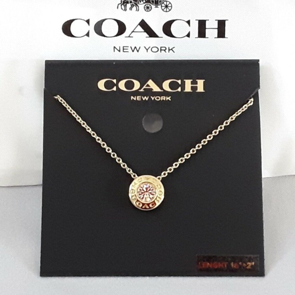 Coach Gold Box W Open Circle Stone Strand 18" W/Gift F 54514 Necklace gold color
